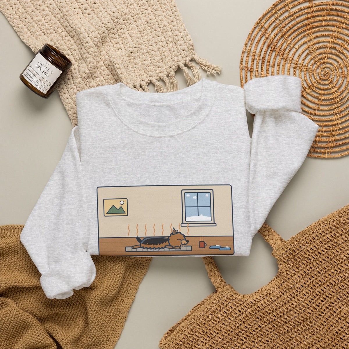 Morkie Sweatshirt, Every Winter Morning Stretched Across the Heating Vent, Funny Warm Spot Crewneck