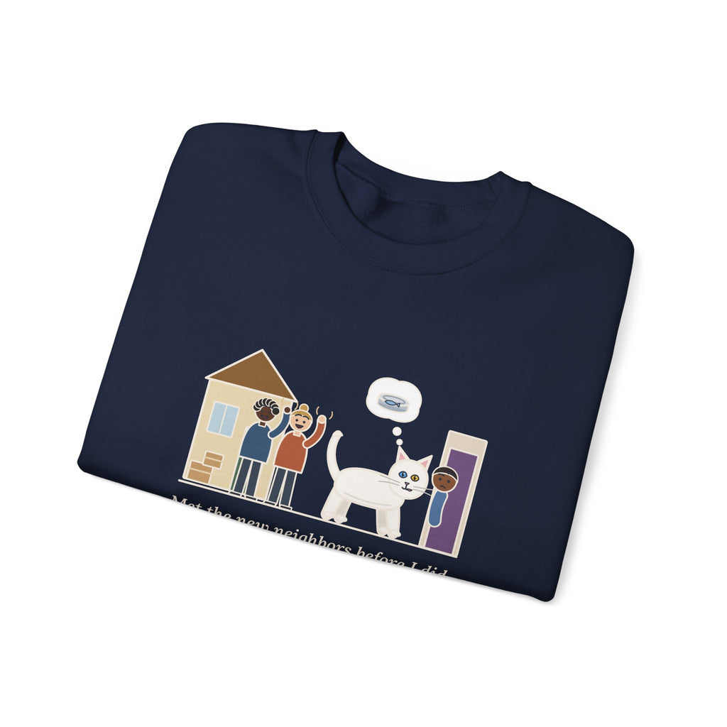 Khao Manee Crewneck Sweatshirt - Odd-Eyed White Cat Who Met the New Neighbors First