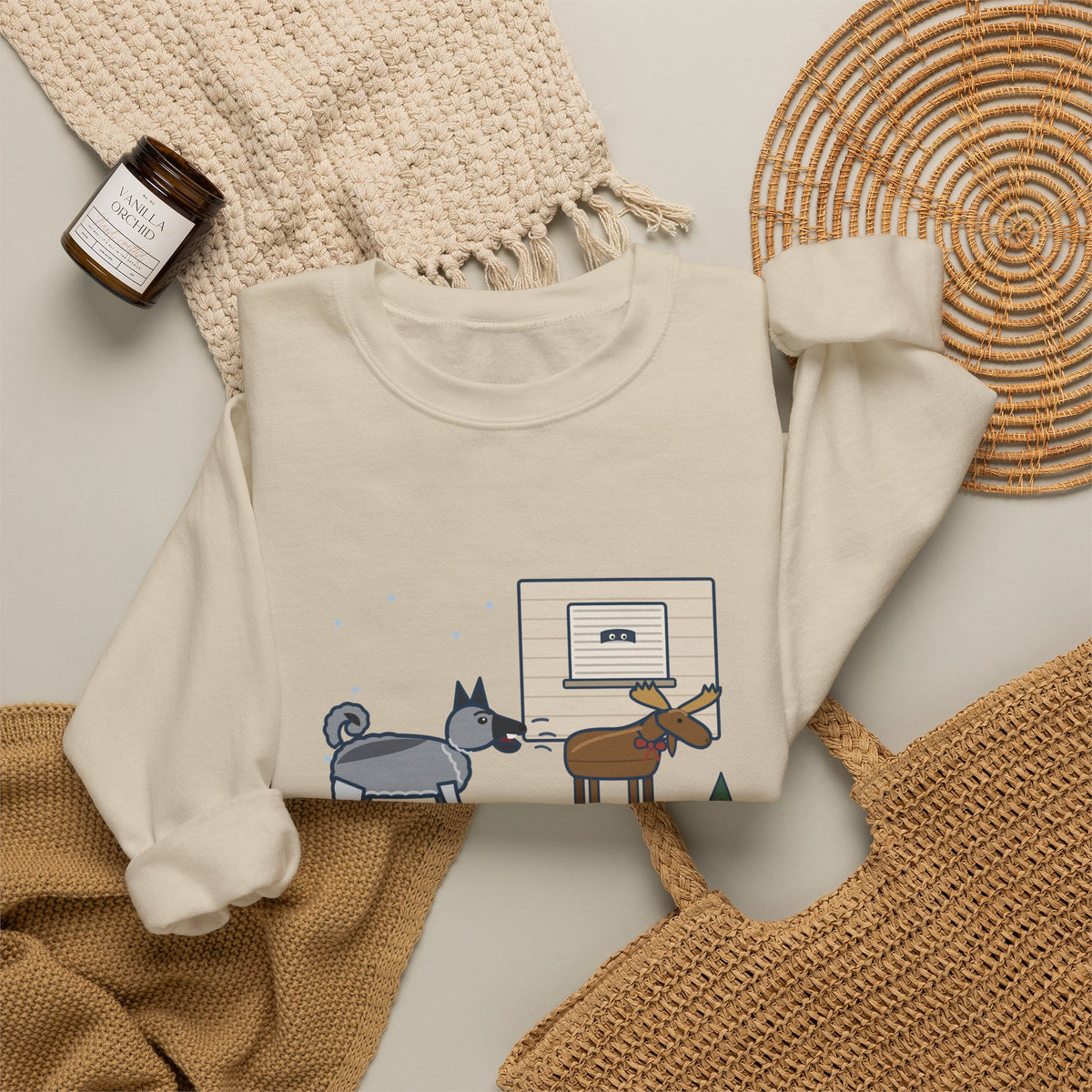 Norwegian Elkhound Crewneck Sweatshirt - Barked at the Plastic Lawn Moose for an Hour