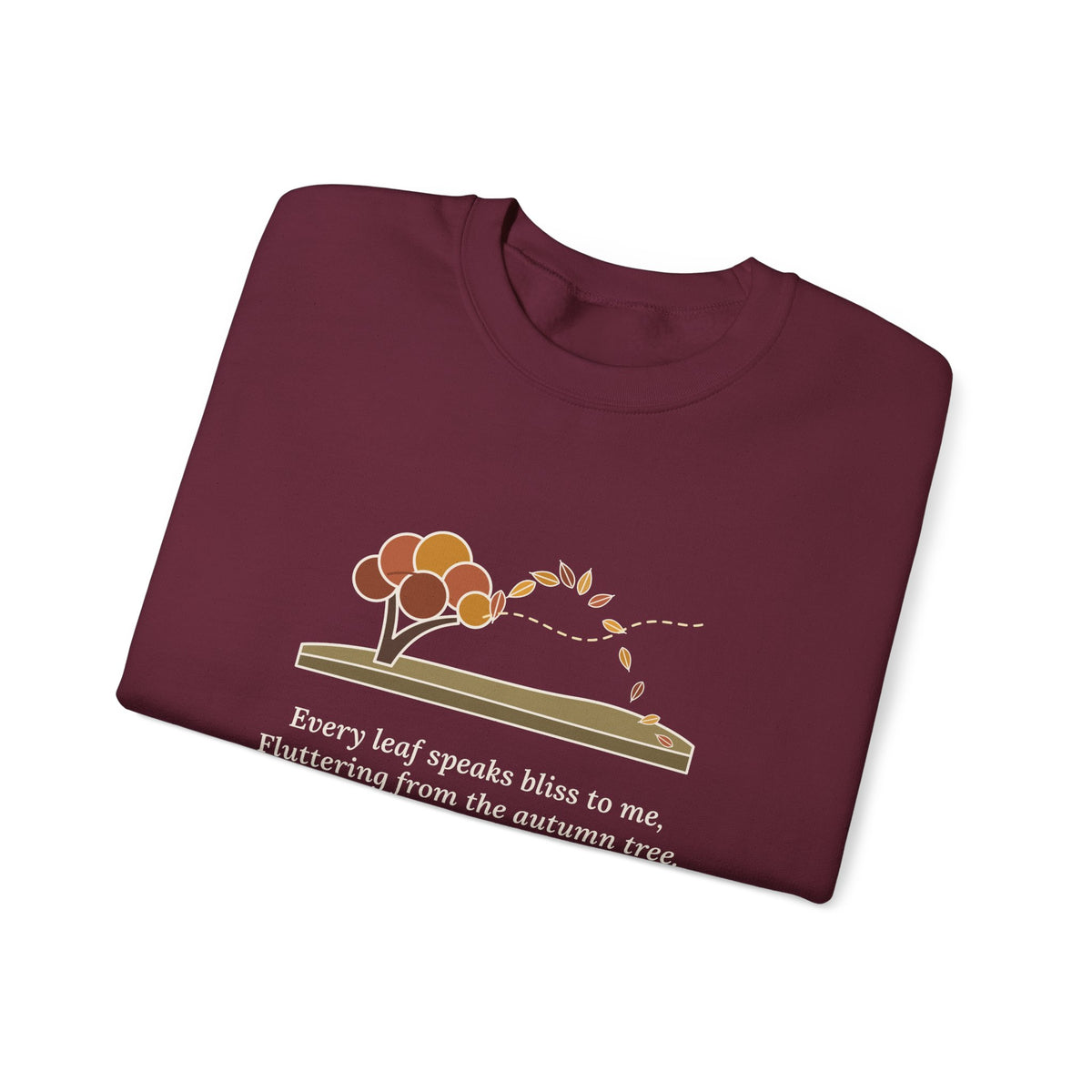 Every Leaf Speaks Bliss to Me Sweatshirt, Autumn Emily Brontë Quote Crewneck with Windswept Moor Tree
