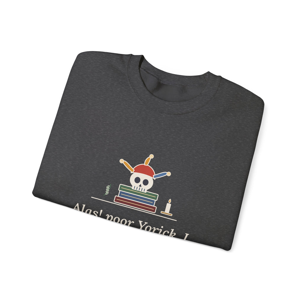 Alas, Poor Yorick Sweatshirt, Gothic Shakespeare Quote Crewneck with Jester Skull