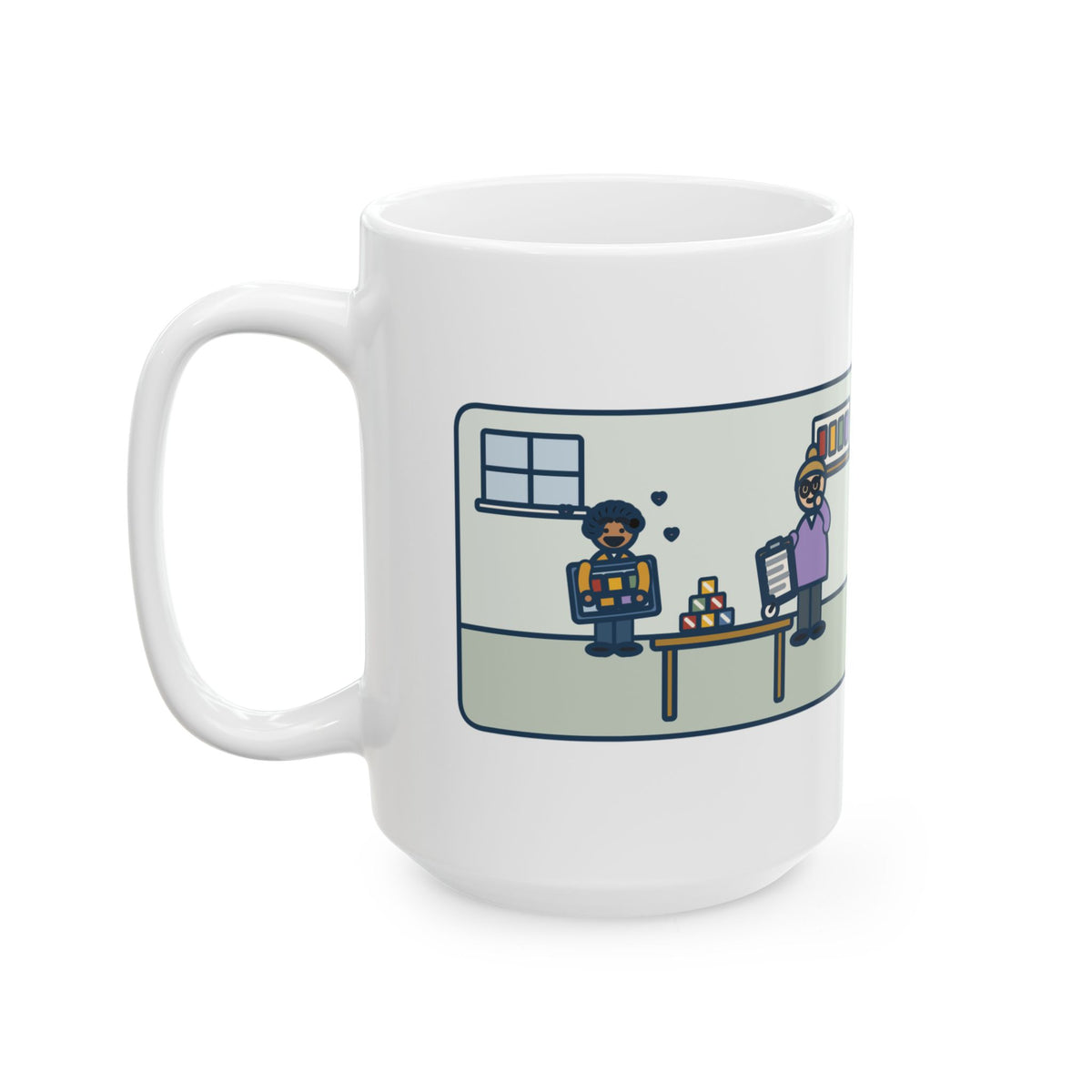 Testing Day, He Finished the Puzzle Section and Asked to Take the Puzzles Home 15oz Mug, Large Funny School Psychologist Coffee Mug