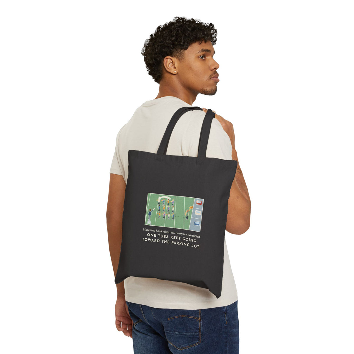 Marching Band Tote Bag, Everyone Turned Left, One Tuba Kept Going, Rehearsal Field