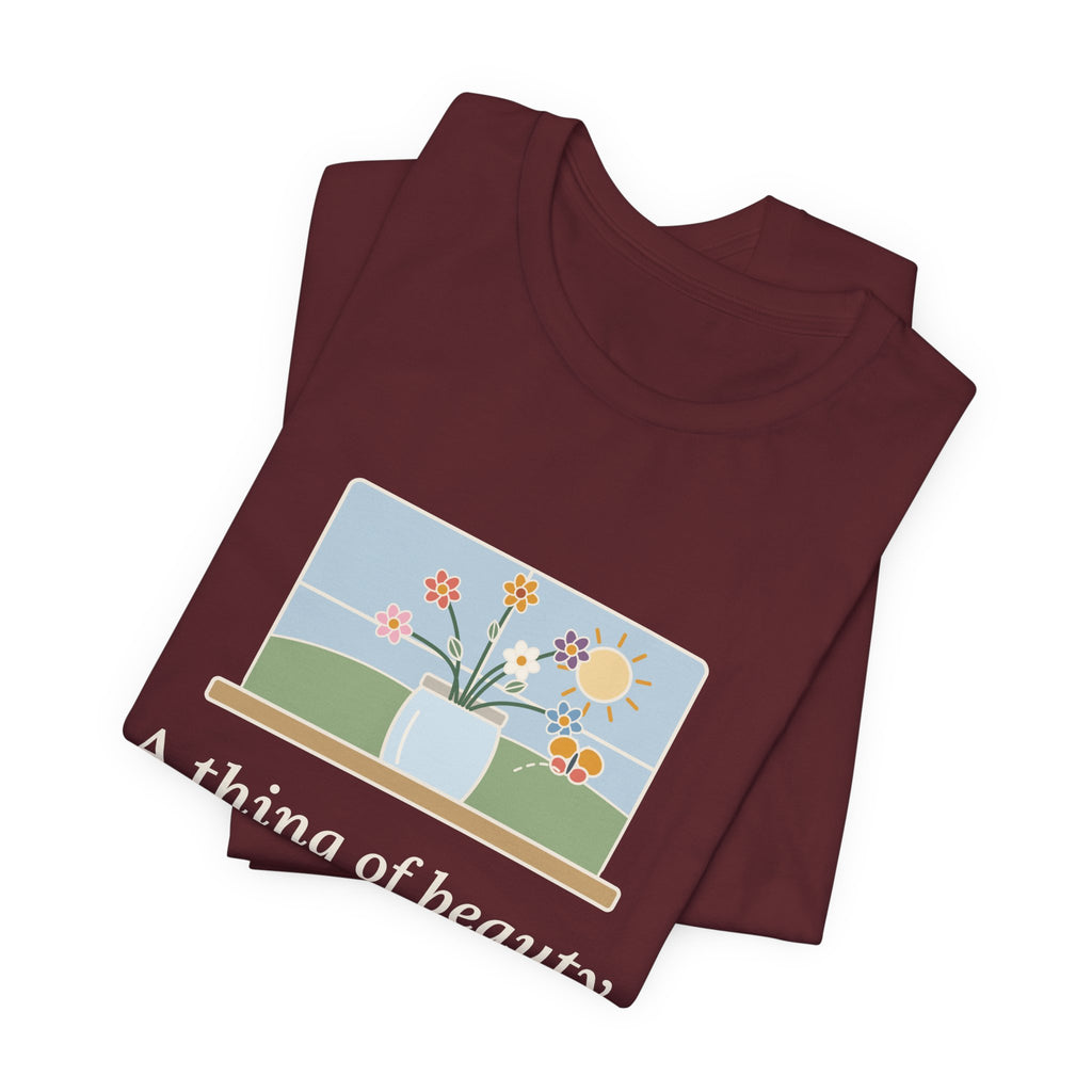 John Keats Quote T-Shirt, A Thing of Beauty Is a Joy Forever, Nature Wildflower Jar Tee