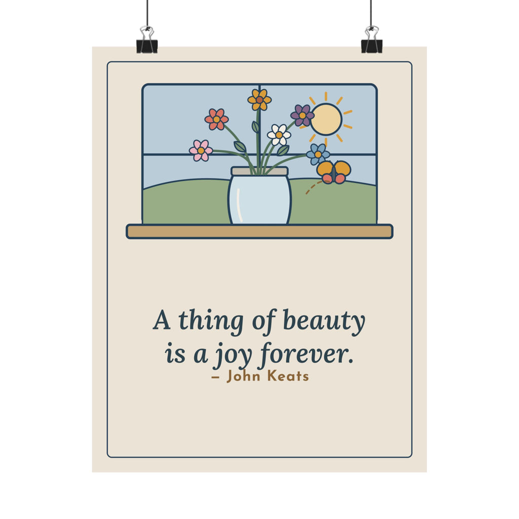 John Keats Quote Poster, A Thing of Beauty Is a Joy Forever, Nature Wildflower Jar Wall Art