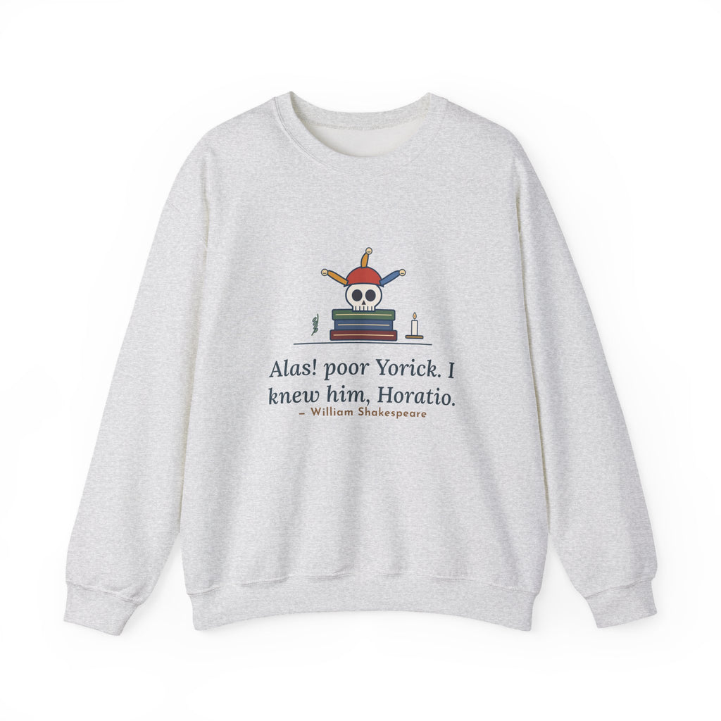 Alas, Poor Yorick Sweatshirt, Gothic Shakespeare Quote Crewneck with Jester Skull
