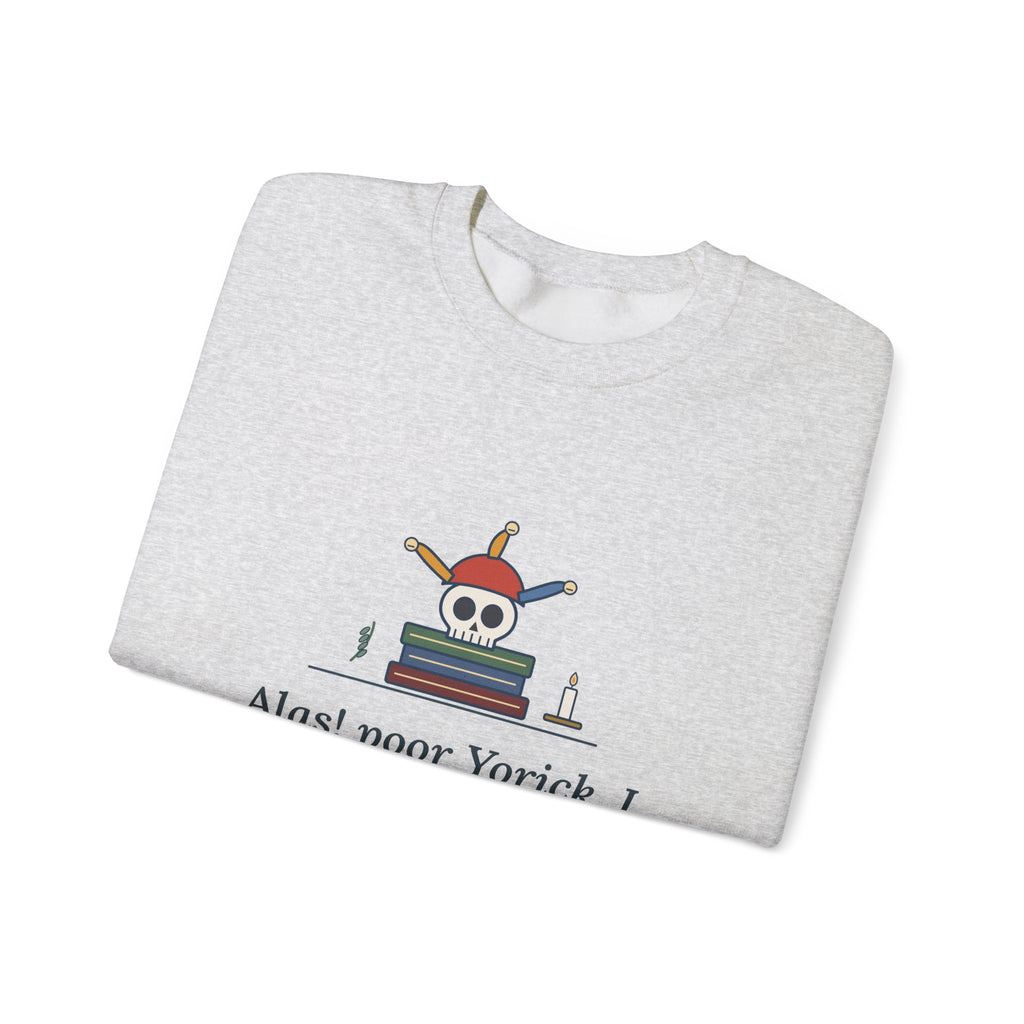 Alas, Poor Yorick Sweatshirt, Gothic Shakespeare Quote Crewneck with Jester Skull