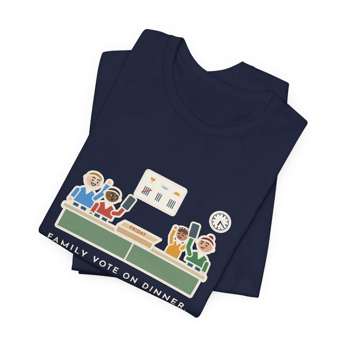 Funny Family Dinner T-Shirt, Twenty Minutes of Debate, Same Pizza Place as Last Friday, Kitchen Vote Tee