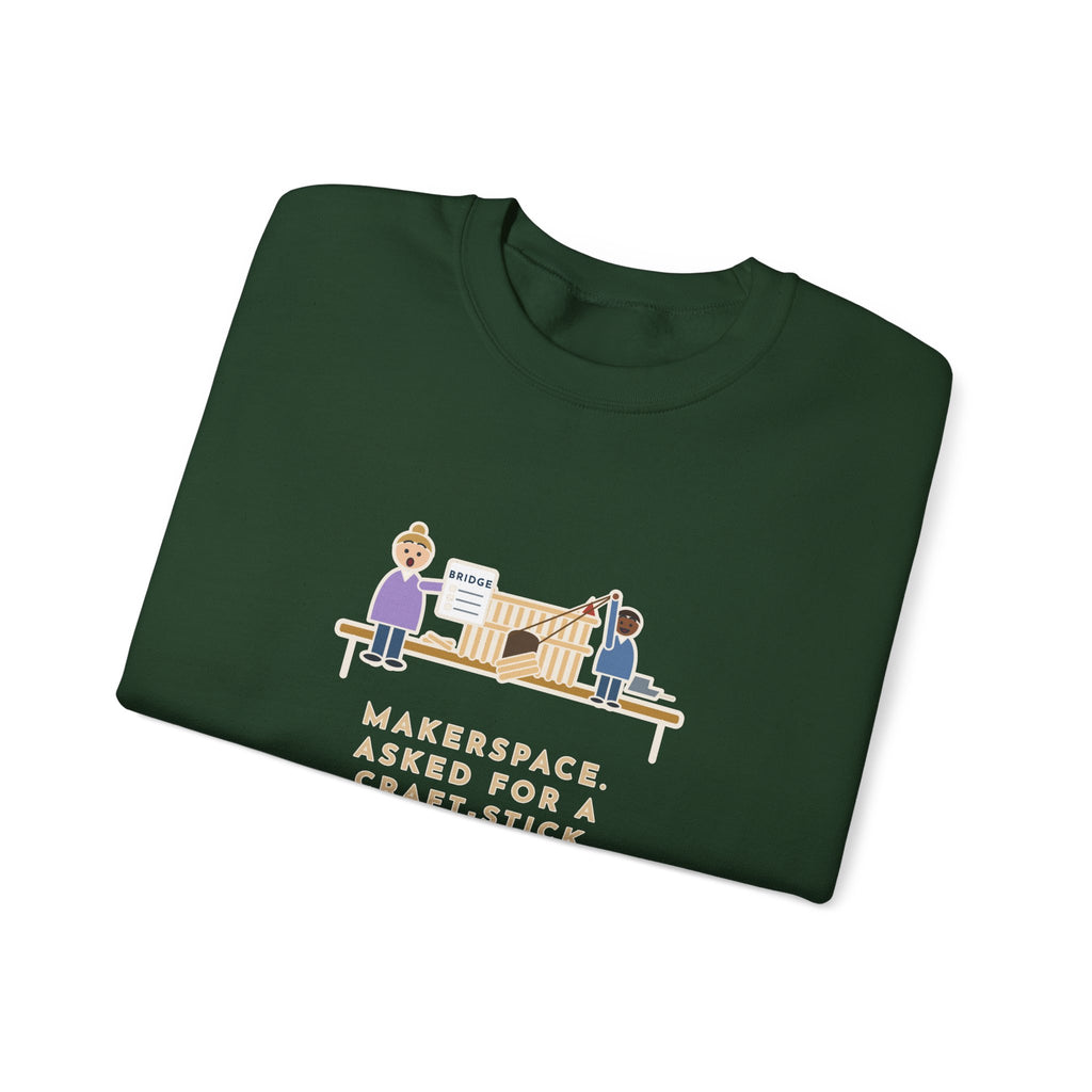 Makerspace Teacher Crewneck Sweatshirt - Craft-Stick Castle With a Working Drawbridge