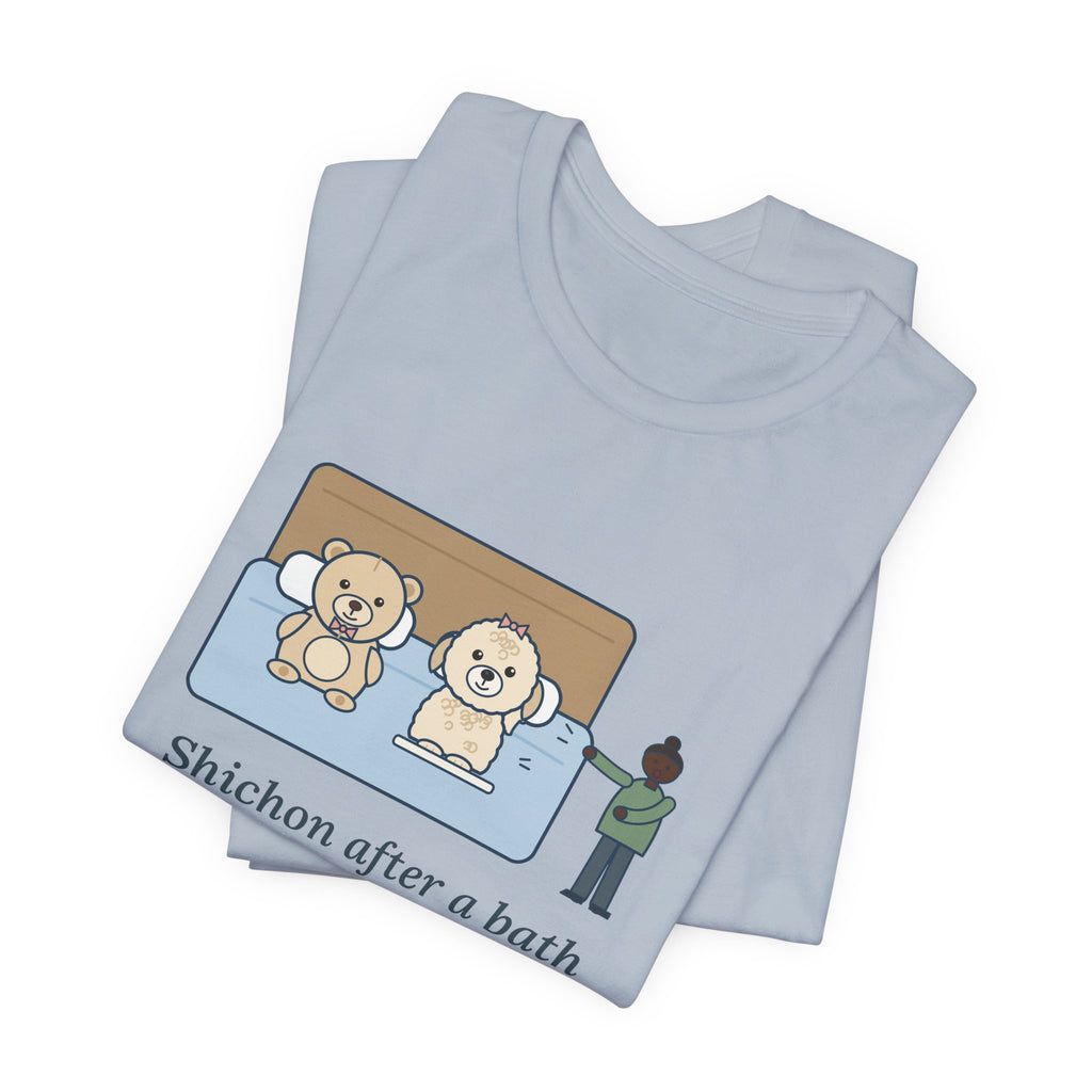Funny Shichon T-Shirt, After a Bath Looks Exactly Like the Stuffed Bear She Sleeps Next To, Bath Day Twin Tee