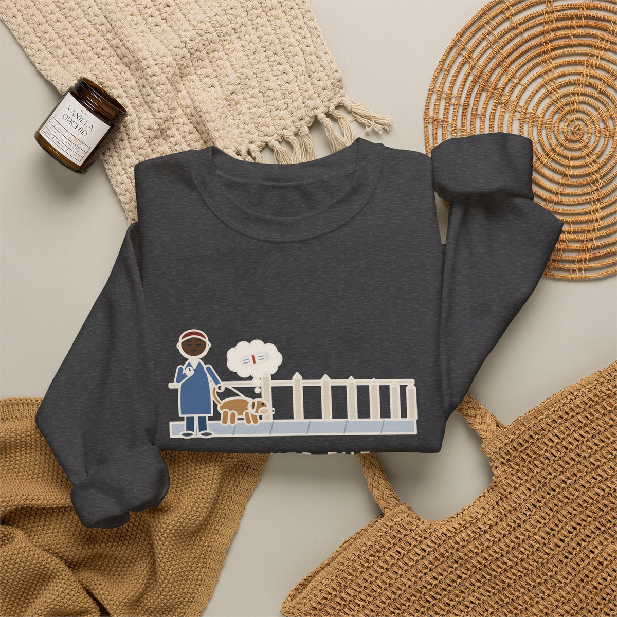 Dog Walker Sweatshirt, Walked the Dog One Block, Took Forty Minutes, Funny Fence Post Sniff Crewneck