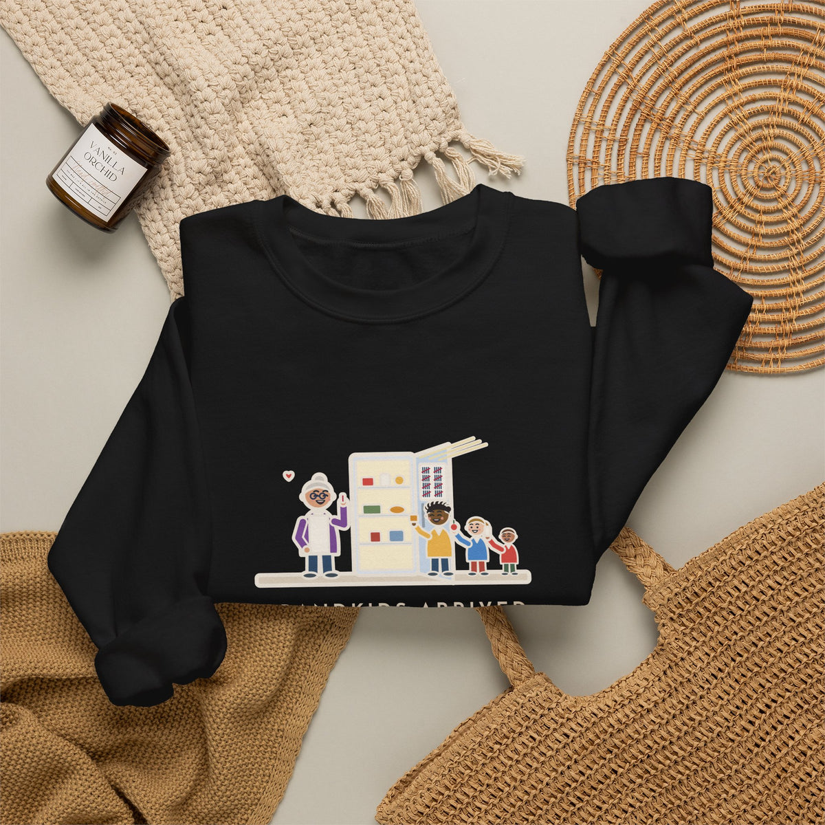 Grandkids at Christmas Sweatshirt, Arrived for the Holiday, The Fridge Door Opened Forty Times in the First Hour