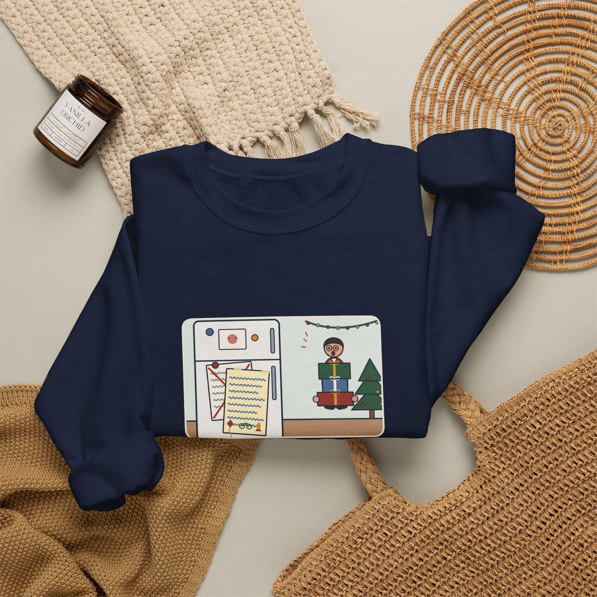 Christmas List Sweatshirt, Kids Wrote One in November, Rewrote It on December 23, Funny Fridge Door Crewneck