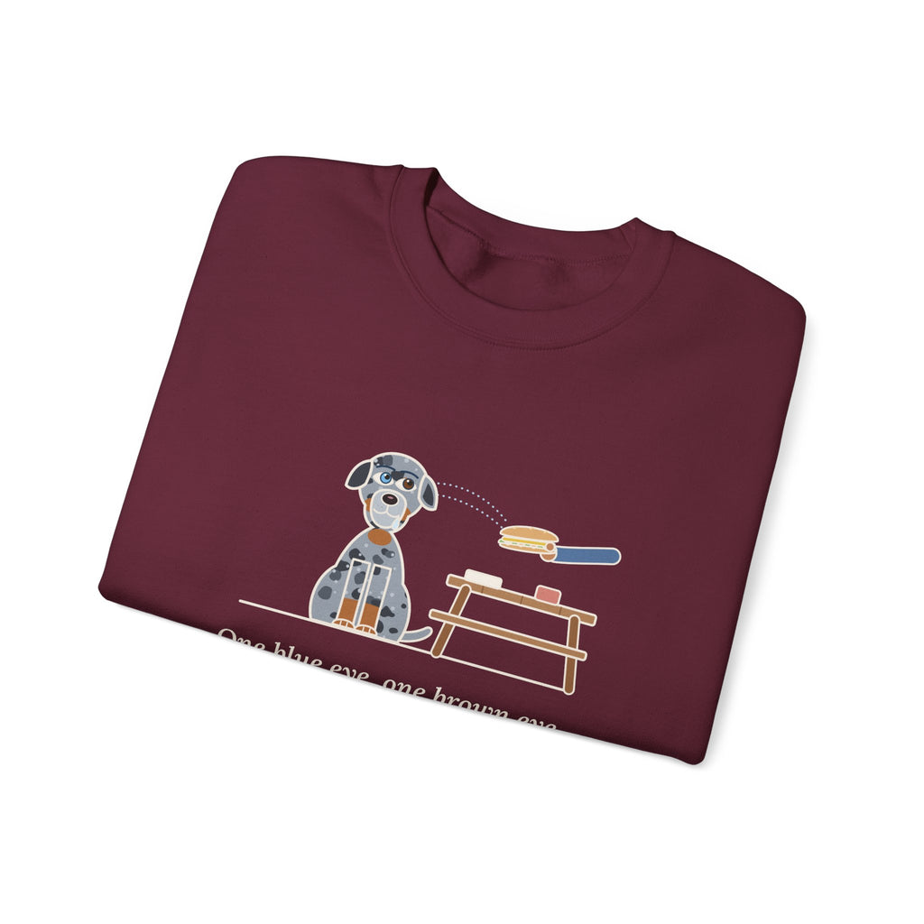 Catahoula Leopard Dog Crewneck Sweatshirt - One Blue Eye, One Brown Eye, Both on My Sandwich