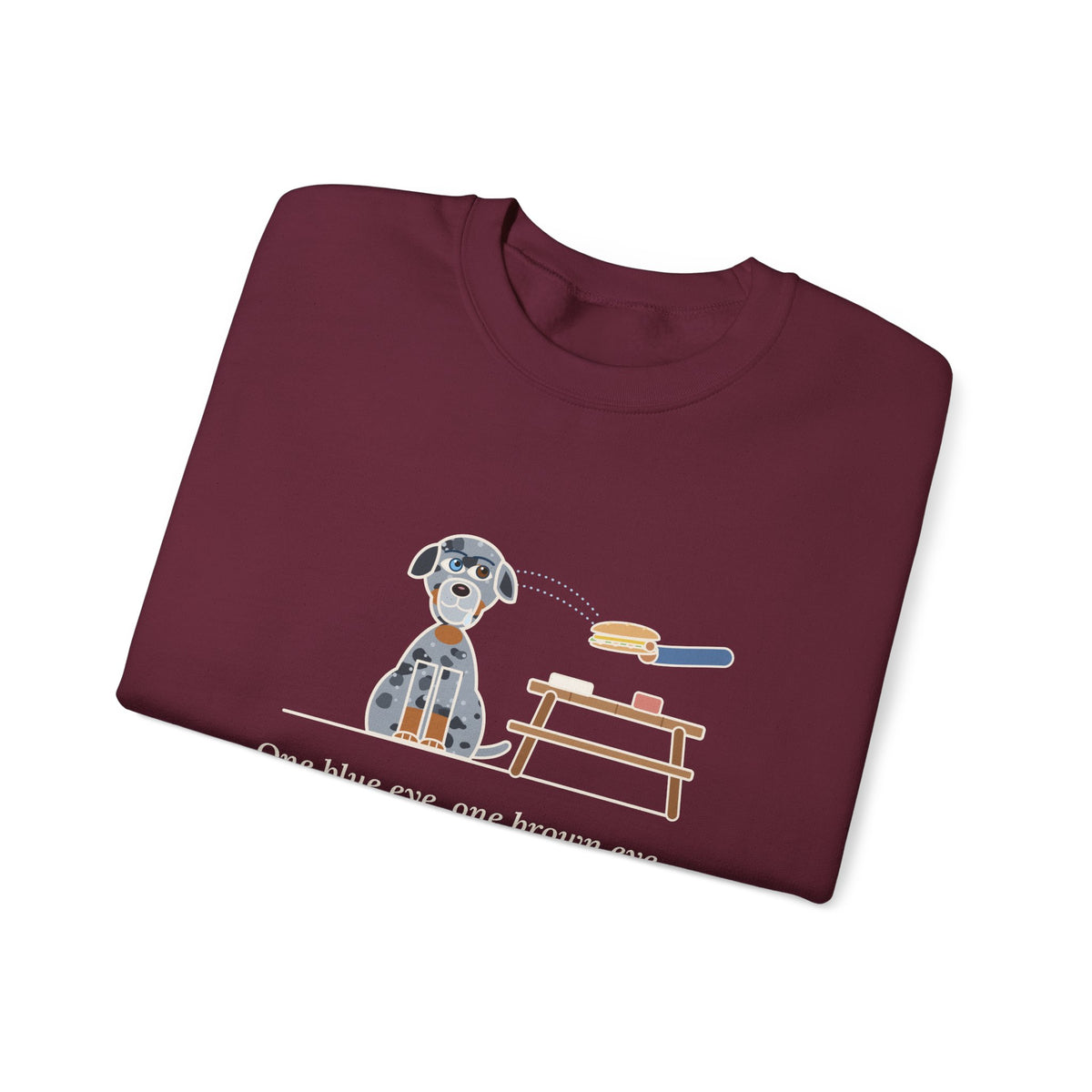 Catahoula Leopard Dog Crewneck Sweatshirt - One Blue Eye, One Brown Eye, Both on My Sandwich