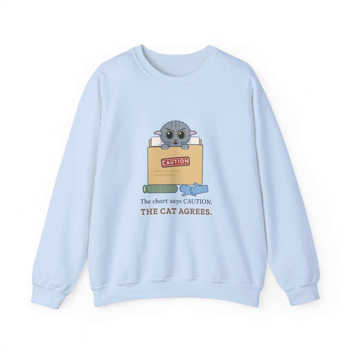 Veterinary Technician Crewneck Sweatshirt - The Chart Says CAUTION. The Cat Agrees.