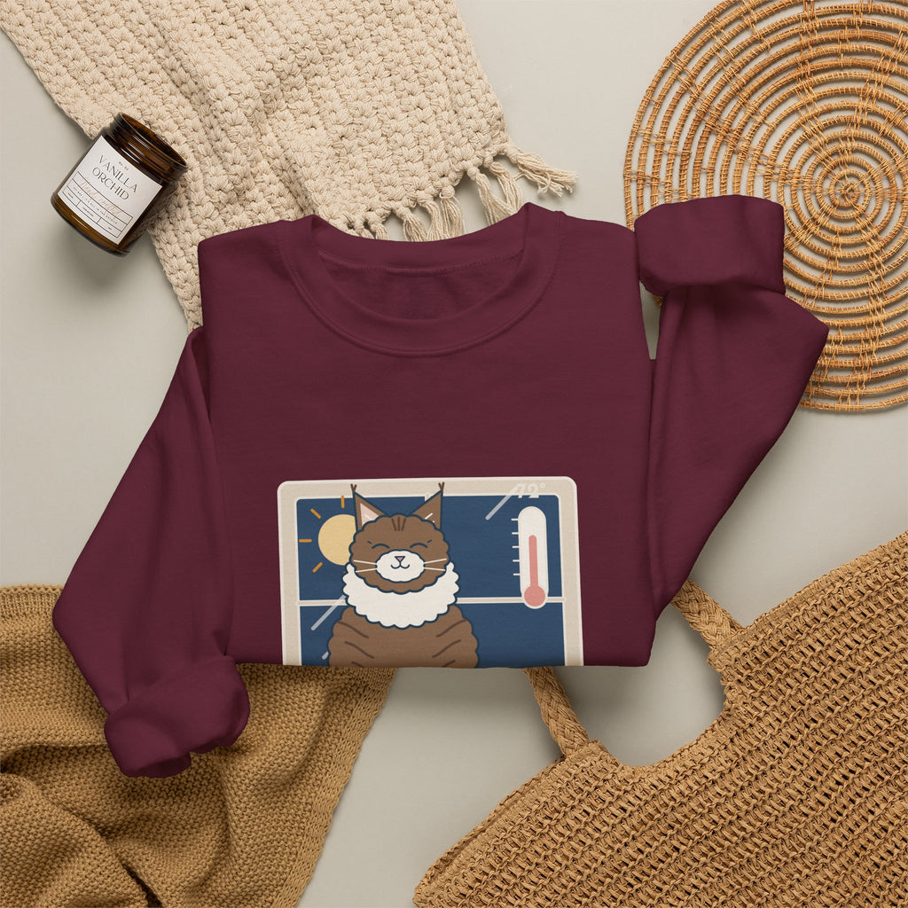 Norwegian Forest Cat Crewneck Sweatshirt - Wears a Winter Coat to the Windowsill