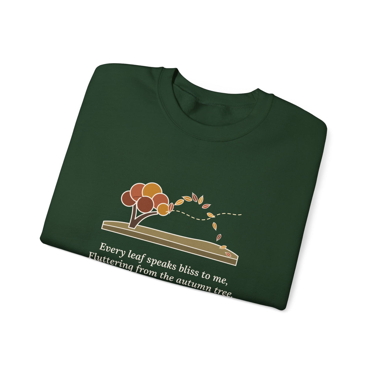 Every Leaf Speaks Bliss to Me Sweatshirt, Autumn Emily Brontë Quote Crewneck with Windswept Moor Tree