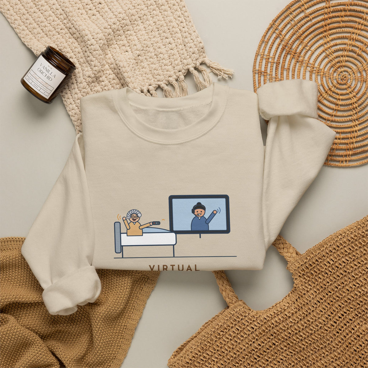 Virtual Nurse Crewneck Sweatshirt - Hello From the TV, Wave Back at the Remote