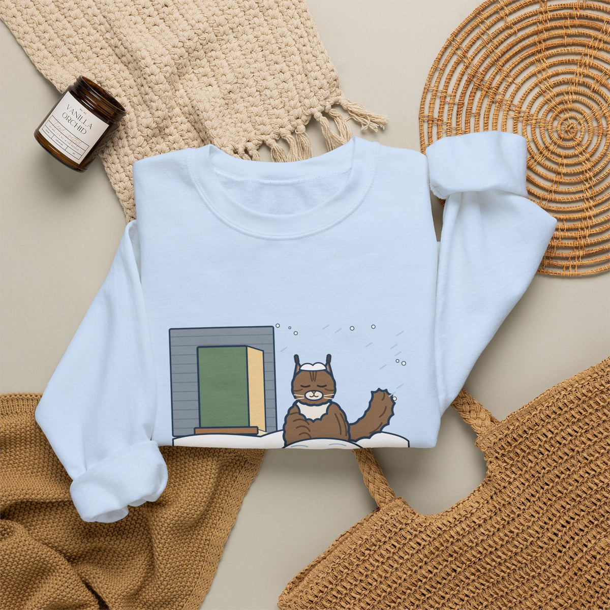 Siberian Cat Crewneck Sweatshirt - Happy in the Snowbank During a Snowstorm