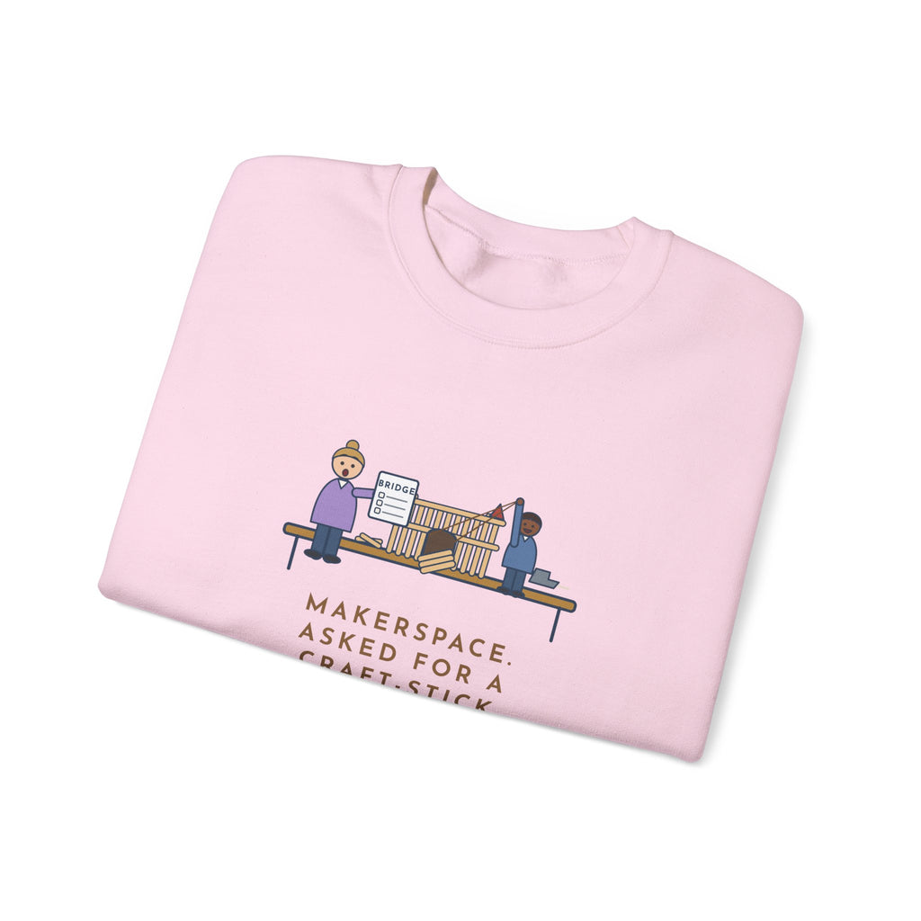 Makerspace Teacher Crewneck Sweatshirt - Craft-Stick Castle With a Working Drawbridge