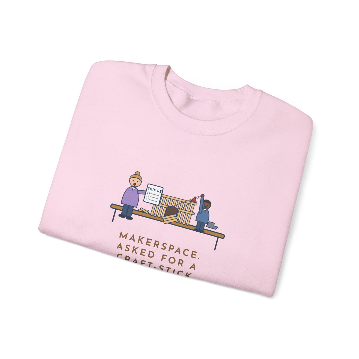 Makerspace Teacher Crewneck Sweatshirt - Craft-Stick Castle With a Working Drawbridge