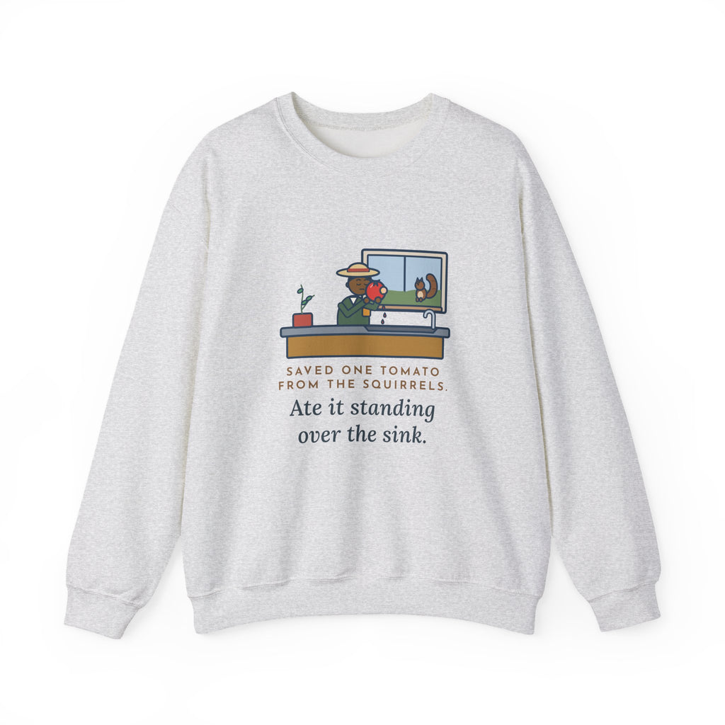 Saved One Tomato From the Squirrels Sweatshirt, Funny Gardener Crewneck with Sink Tomato