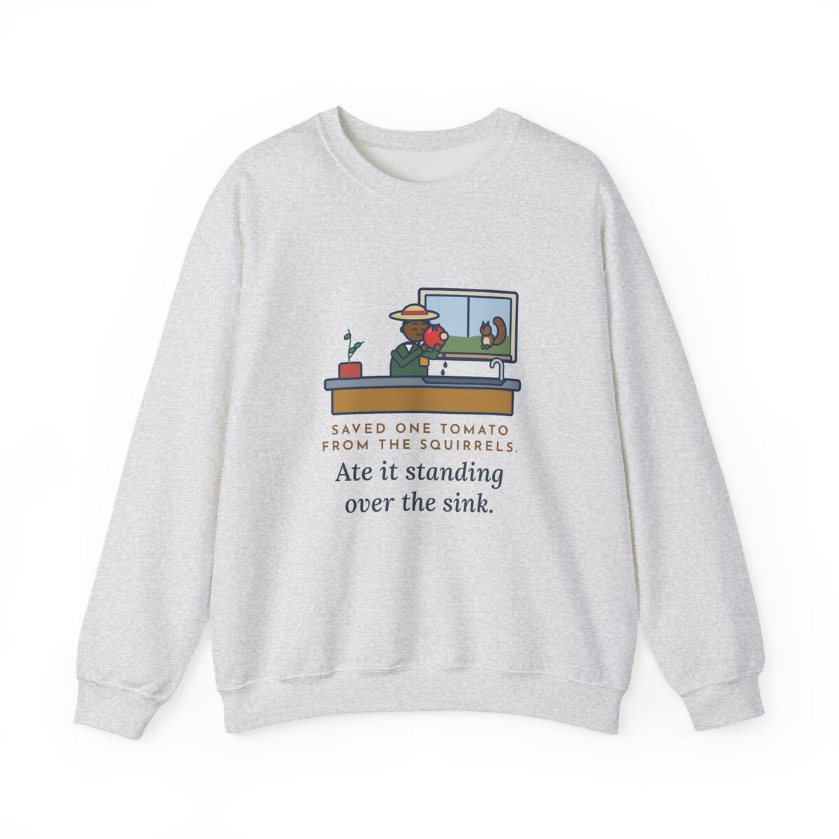 Saved One Tomato From the Squirrels Sweatshirt, Funny Gardener Crewneck with Sink Tomato