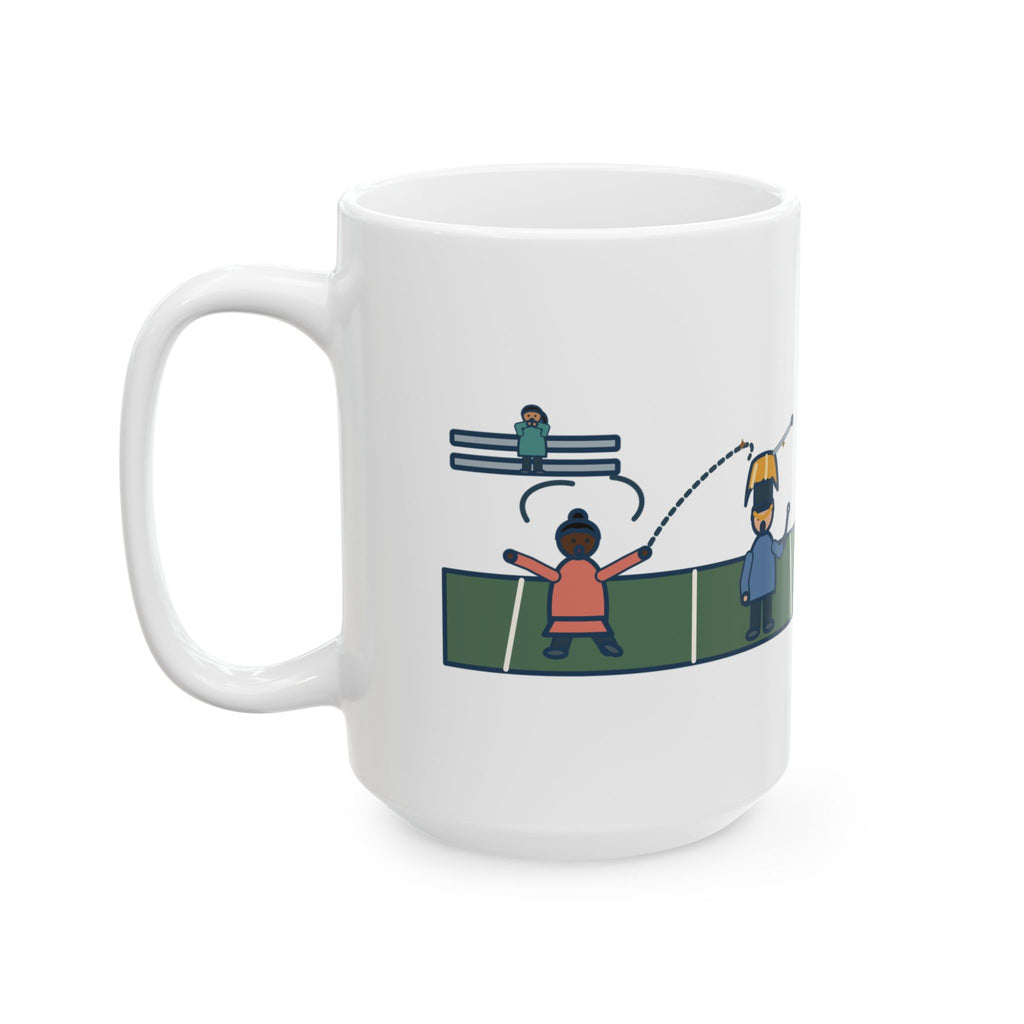 Large Color Guard Coach Mug 15oz - Halftime Flag Toss, Drum Major's Hat, Direct Hit