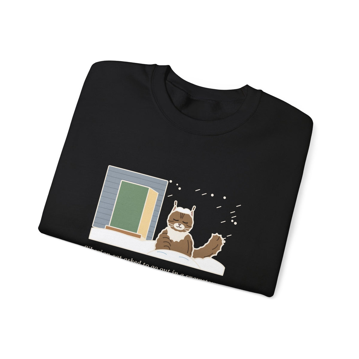 Siberian Cat Crewneck Sweatshirt - Happy in the Snowbank During a Snowstorm