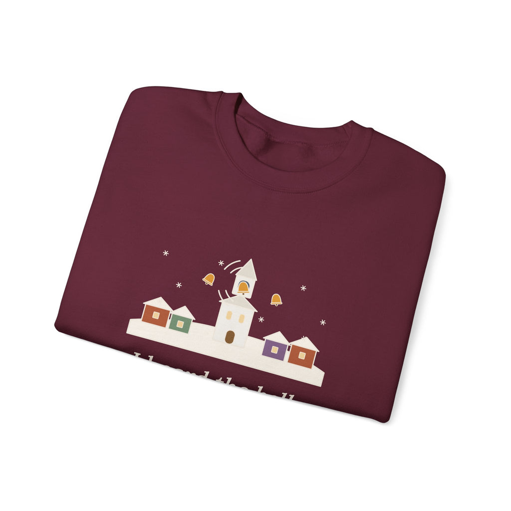 I Heard the Bells on Christmas Day Sweatshirt, Christmas Longfellow Quote Crewneck with Village Bell Tower