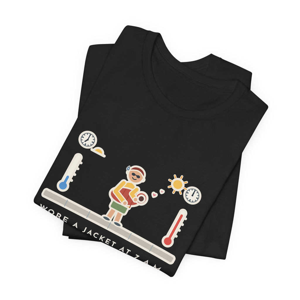 Funny Desert Weather T-Shirt, Wore a Jacket at 7 a.m., Carried It Around Like a Baby by Noon, Sidewalk Swing Tee