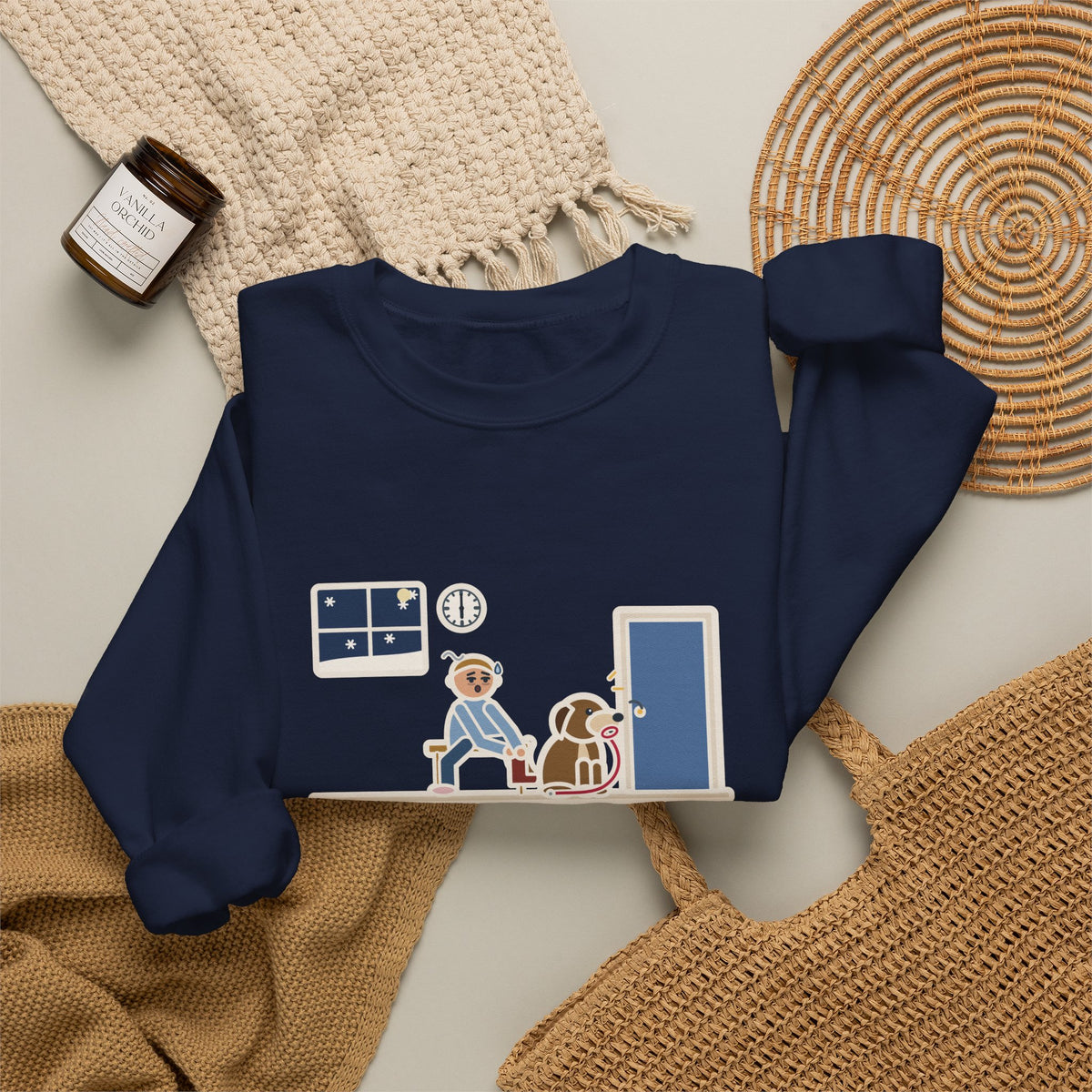 New Year's Resolution Sweatshirt, Walk Every Morning, The Dog Held Me to It at 6 a.m. in the Snow, Funny Front Door Crewneck
