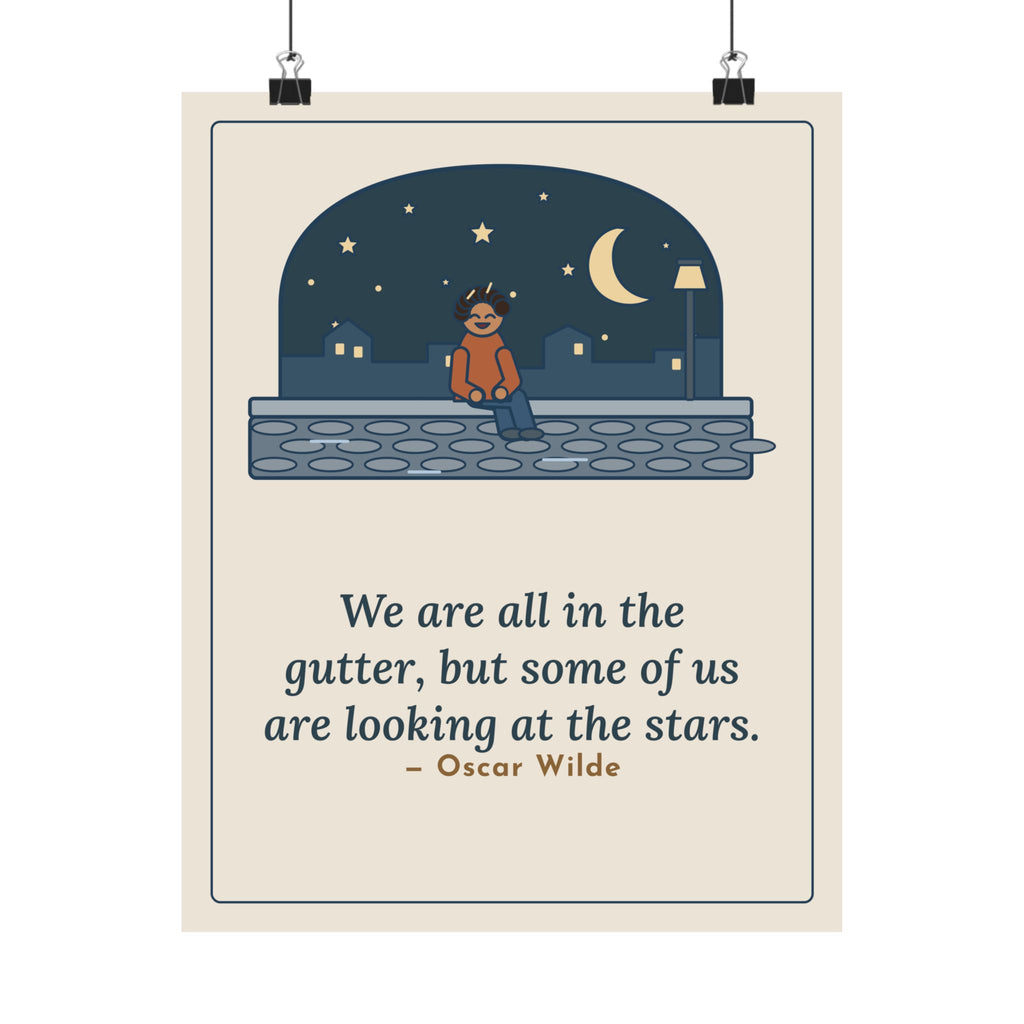 Oscar Wilde Quote Poster, Some of Us Are Looking at the Stars, Literary Stargazer Curb Wall Art