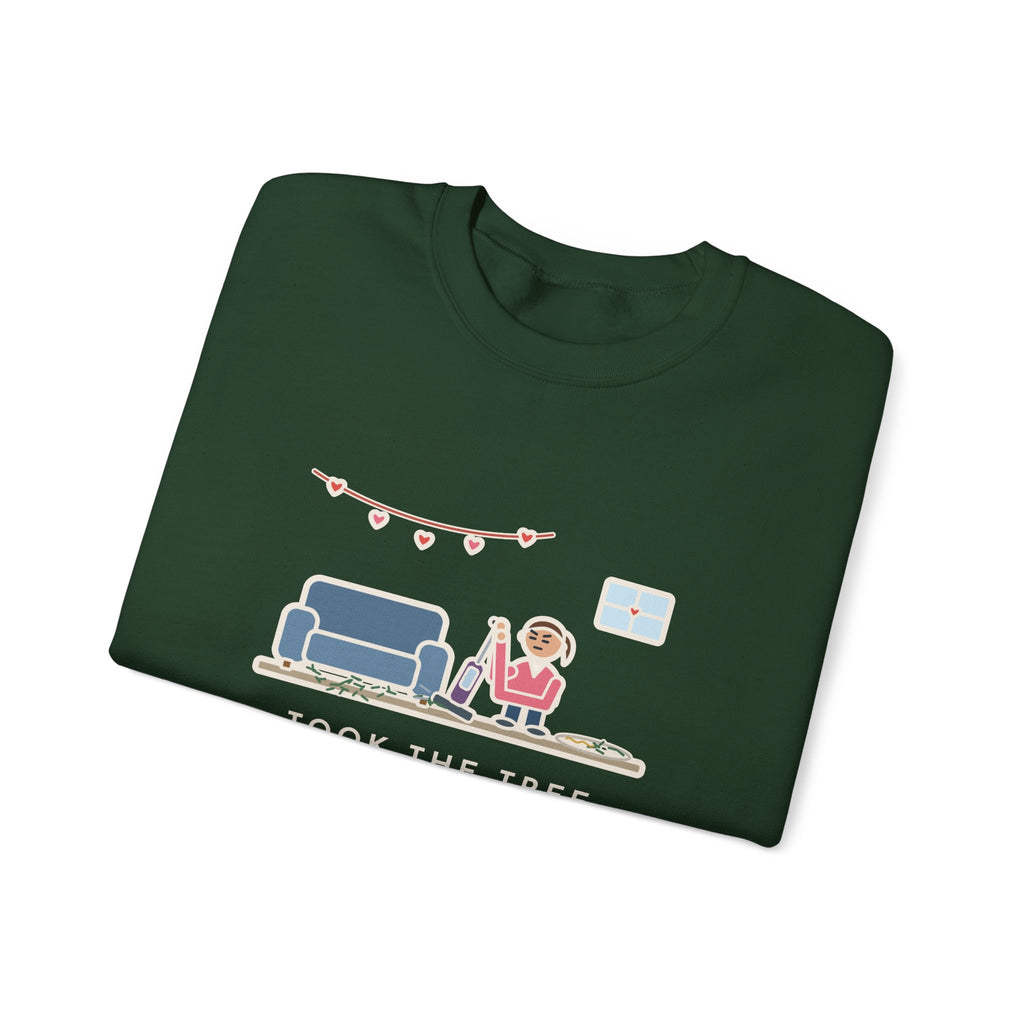 Christmas Tree Sweatshirt, Took It Down January 2, Still Vacuuming Needles on Valentine's Day, Funny February Cleanup Crewneck
