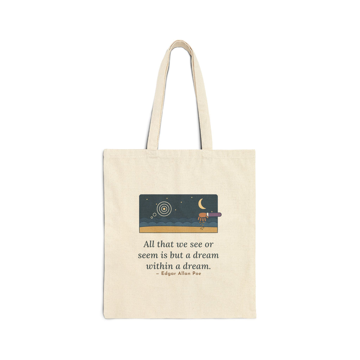 A Dream Within a Dream Tote Bag, Gothic Poe Literary Quote Tote with Moonlit Shore