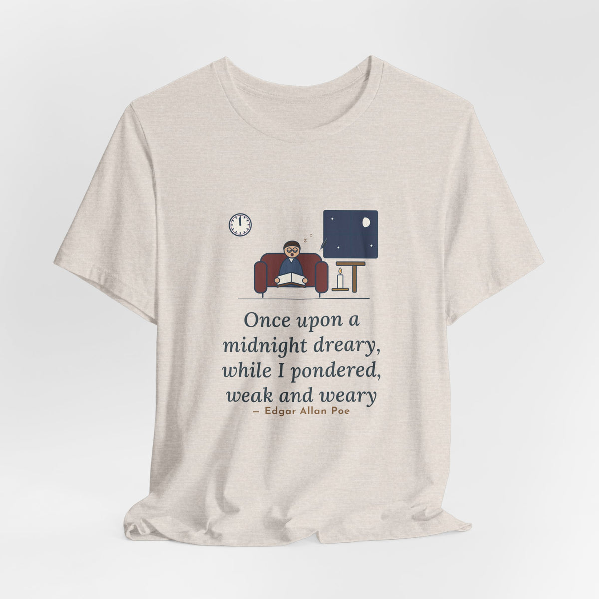 Poe Quote T-Shirt, Once Upon a Midnight Dreary, Gothic Midnight Study Tee