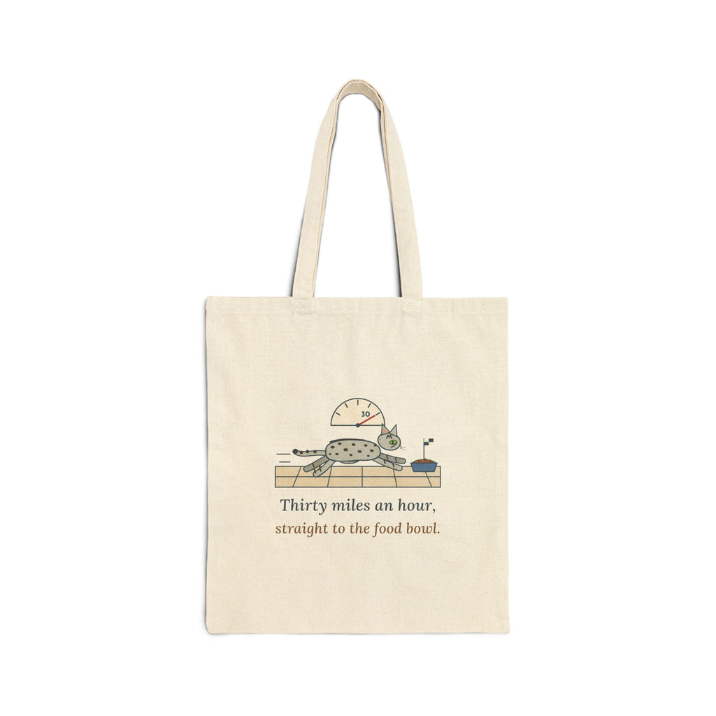 Egyptian Mau Cat Tote Bag - Thirty Miles an Hour, Straight to the Food Bowl