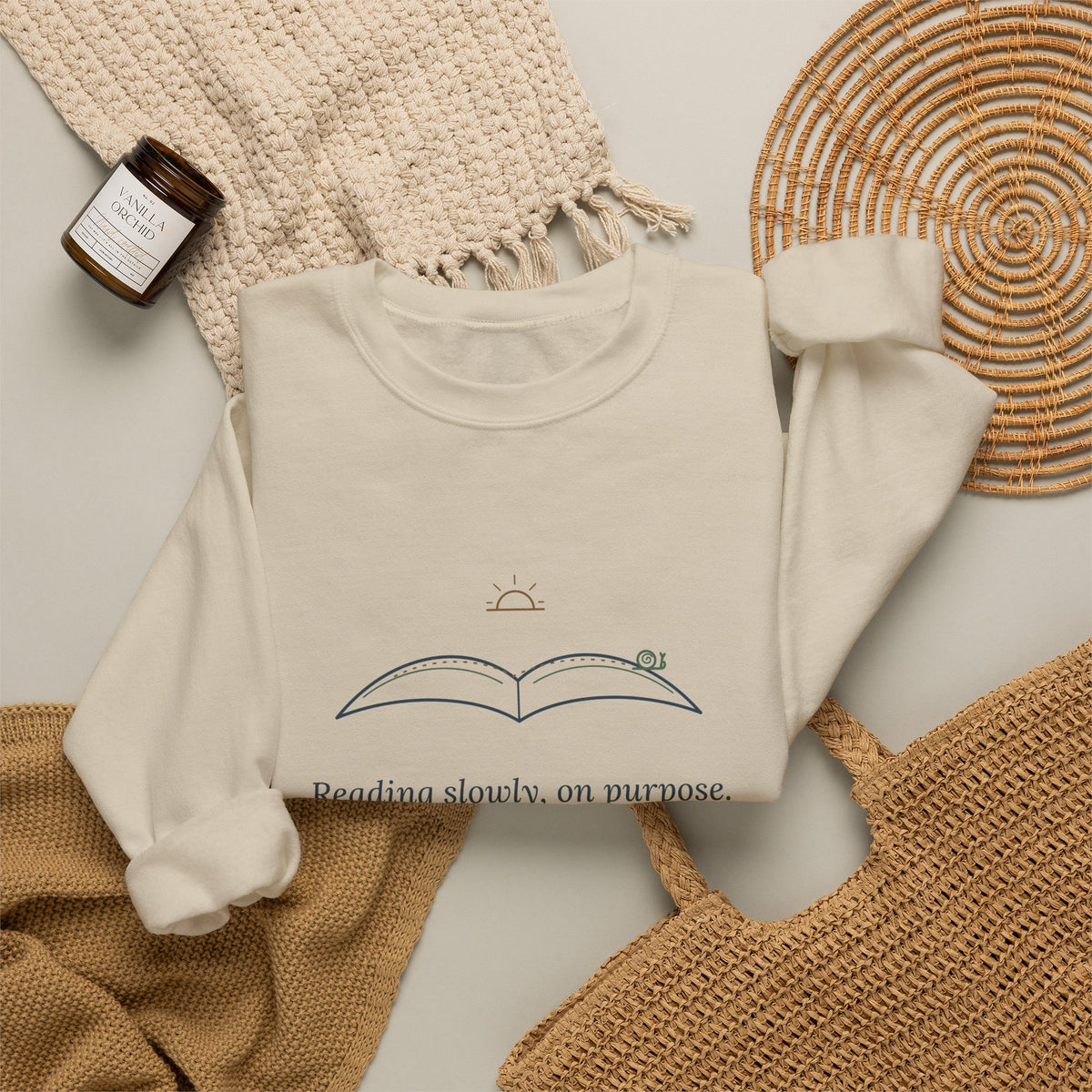 Bookish Crewneck Sweatshirt for Book Lovers - Reading Slowly, On Purpose