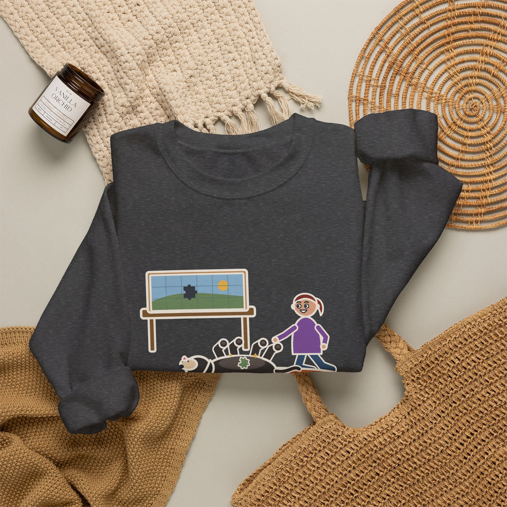 Thousand-Piece Puzzle, Found the Last Piece Under the Dog Sweatshirt, Funny Jigsaw Puzzle Crewneck with Belly-Up Dog