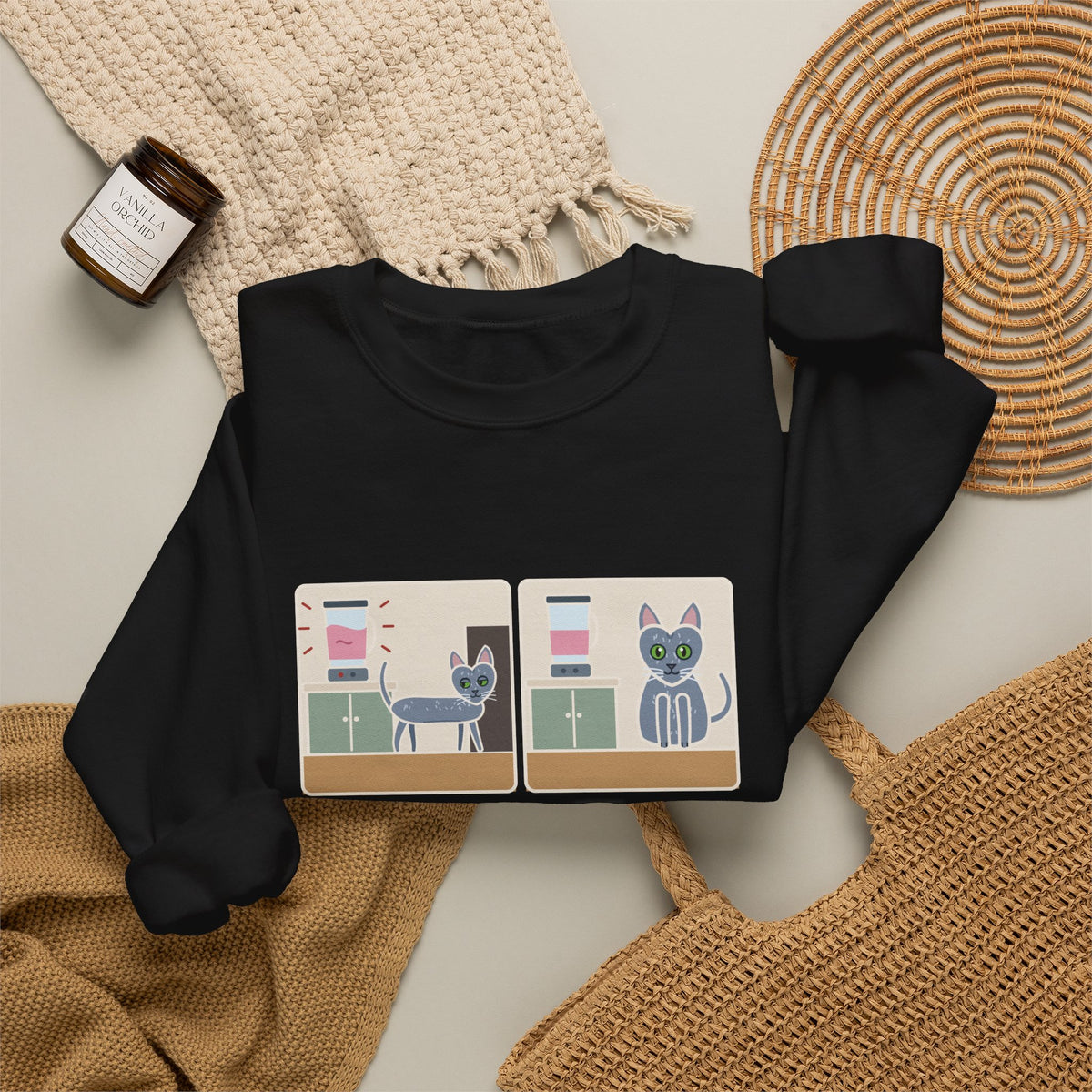 Korat Cat Crewneck Sweatshirt - Left When the Blender Started Silver-Blue Cat Owner Gift