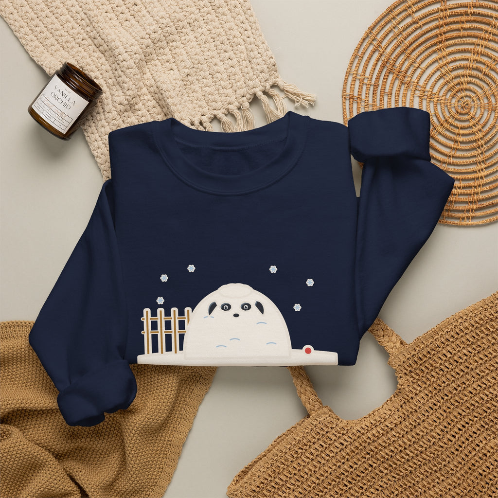 Sheepadoodle Sweatshirt, Sat Down in the Snow and Became a Snowdrift with Eyes, Funny Snowy Yard Crewneck