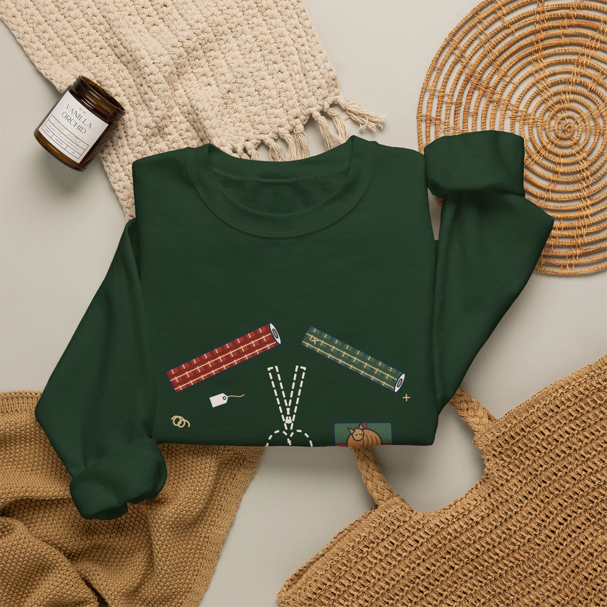 Christmas Crewneck Sweatshirt - Who Has the Scissors? Gift Wrapping Night Sweatshirt
