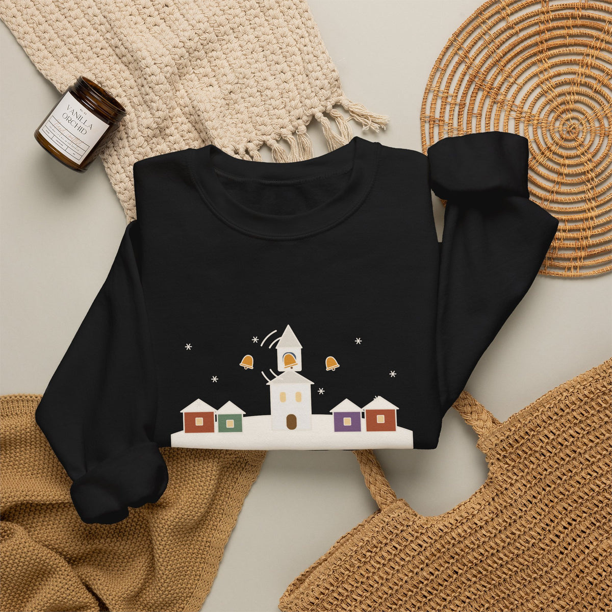 I Heard the Bells on Christmas Day Sweatshirt, Christmas Longfellow Quote Crewneck with Village Bell Tower