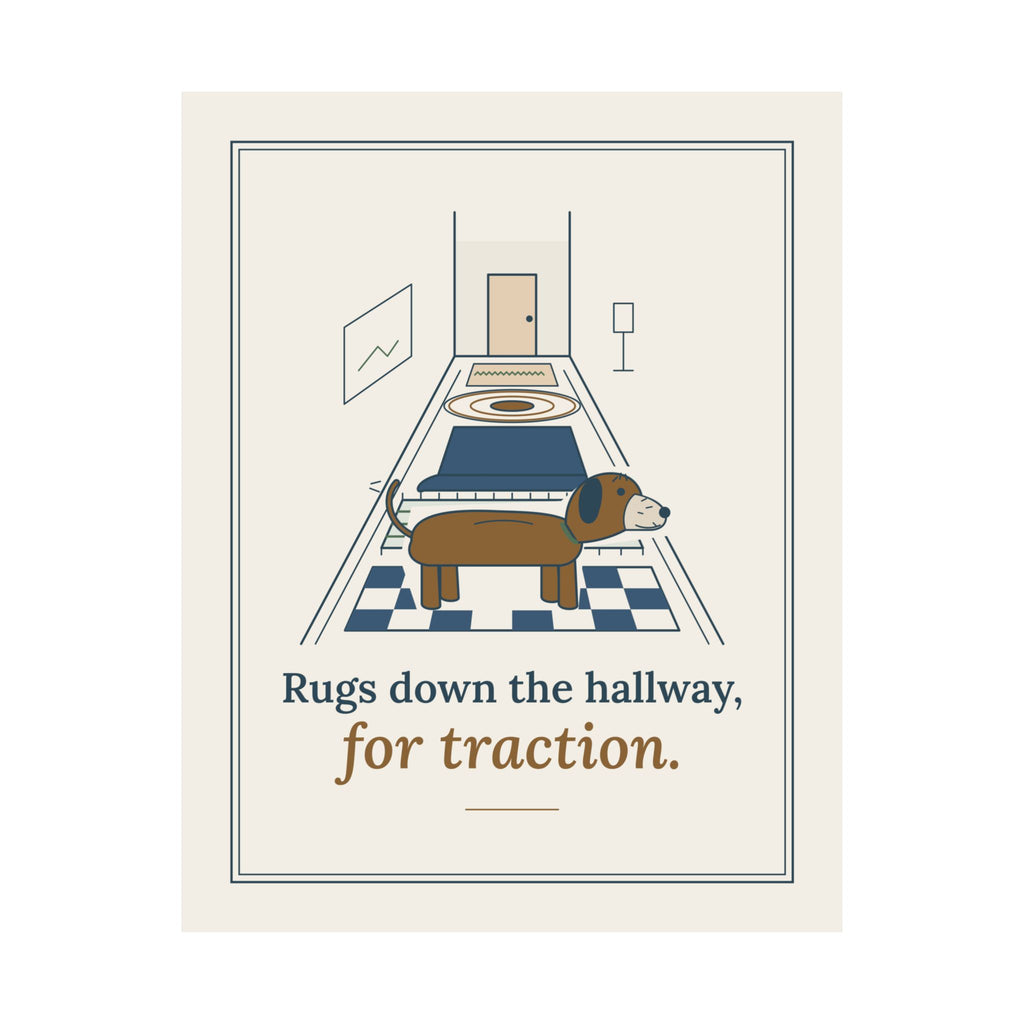 Senior Dogs Poster - Rugs Down the Hallway, for Traction Old Dog Hallway Wall Art