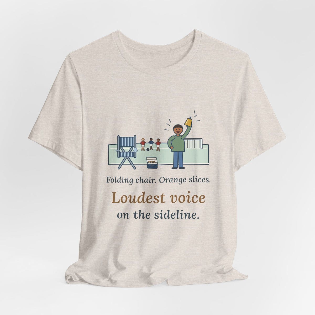 Folding Chair. Orange Slices. Loudest Voice on the Sideline. T-Shirt, Soccer Quote Tee with Sideline Parent