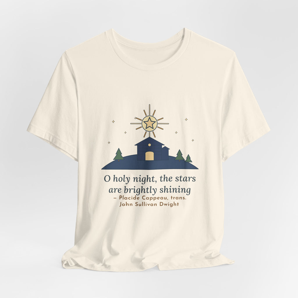 Cappeau Quote T-Shirt, The Stars Are Brightly Shining, Christmas Star over Stable Tee