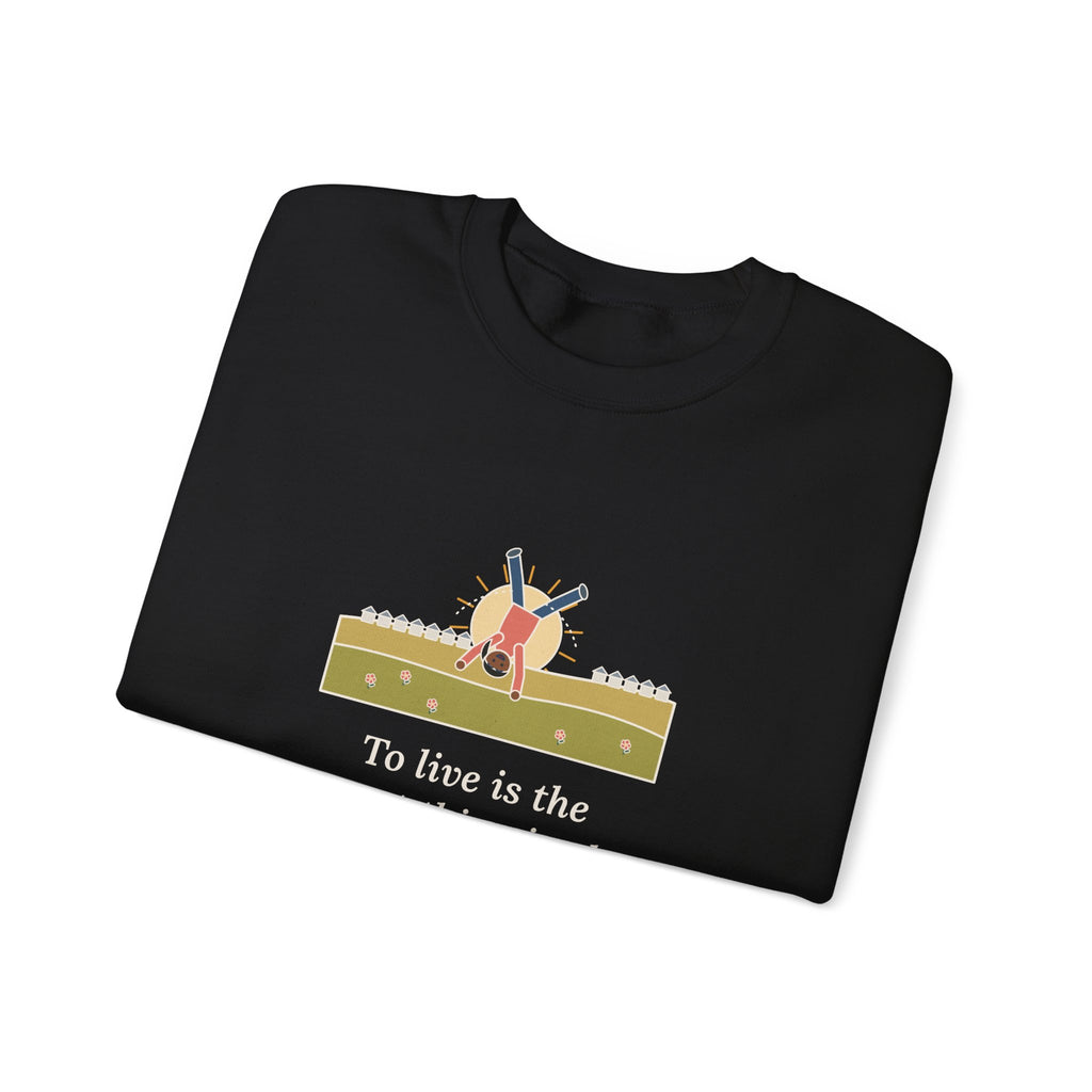 To Live Is the Rarest Thing in the World Sweatshirt, Literary Oscar Wilde Quote Crewneck with Cartwheel Meadow