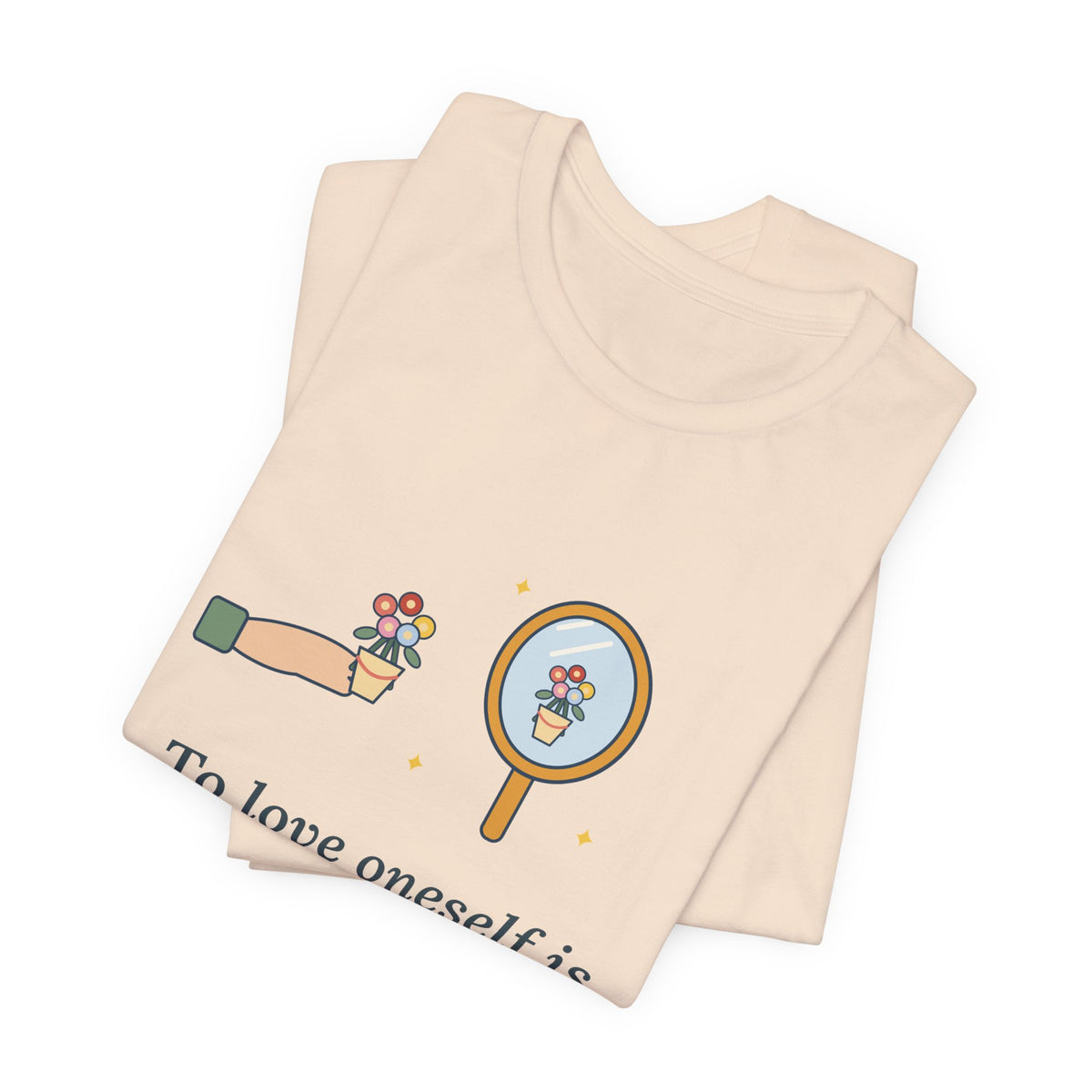 Oscar Wilde Quote T-Shirt, To Love Oneself Is the Beginning of a Life-Long Romance, Self-Love Mirror Bouquet Tee
