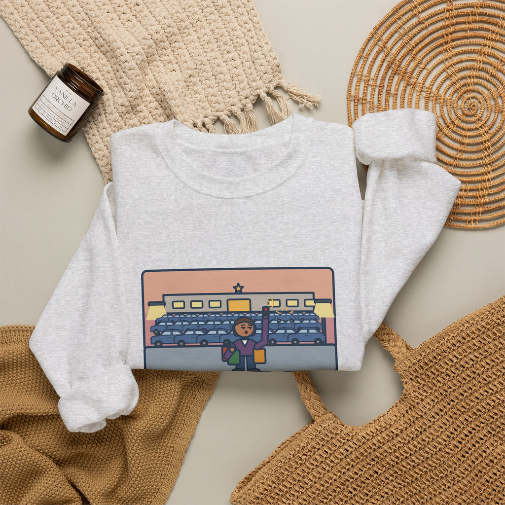 December Shopping Sweatshirt, Found a Parking Spot in Twenty Minutes, Found the Car Again in Forty, Funny Mall at Dusk Crewneck
